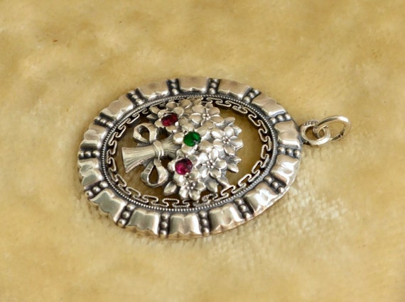 Antique Art Nouveau 800 Silver Emerald Ruby Paste… - image 2