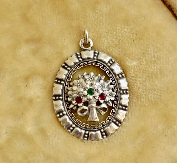 Antique Art Nouveau 800 Silver Emerald Ruby Paste… - image 1