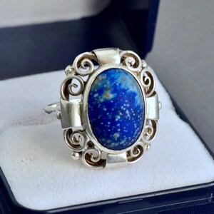 Large Art Deco Blue Sodalite Silver Ring Size UK Q, US 8 1/4, Europe, 1920-1930&#39;s
