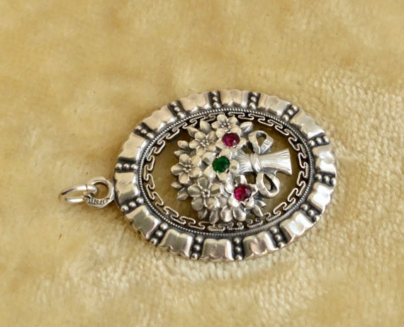 Antique Art Nouveau 800 Silver Emerald Ruby Paste… - image 3
