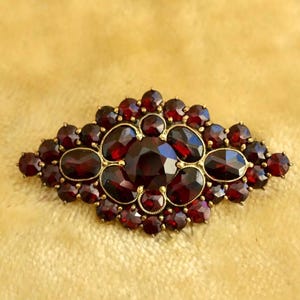 Antique Bohemian Garnet Norm Gold Brooch, Antique Garnet Jewelry
