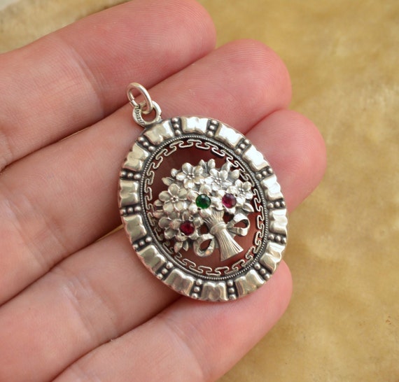 Antique Art Nouveau 800 Silver Emerald Ruby Paste… - image 6