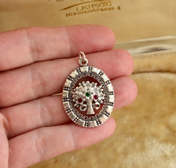 Antique Art Nouveau 800 Silver Emerald Ruby Paste… - image 5