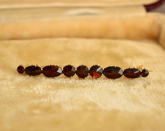 Antique Edwardian Bohemian Garnet Norm Gold Bar Brooch Pin, Antique Garnet Jewelry