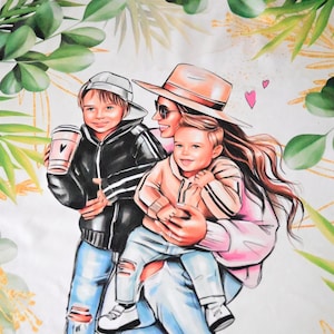 Panel fabric panel mom with two boys 50 x 70 cm