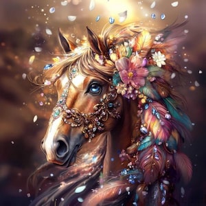Panel Velvet Velur Fairy Tale Horse in Flowers Dimensions: approx. 45 x 45 cm sewing