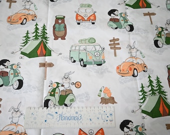 Cotton fabric forest friends on the campsite1.60 m wide cotton woven fabric decorative fabric