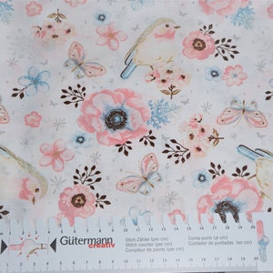 Cotton fabric robin on flowers bird 1.60 m wide cotton woven fabric decorative fabric patchwork