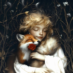 Panel velvet velour child with fox girl boy dimensions: approx. 45x45cm sewing