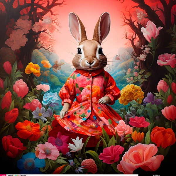 Panel Samt Velur Hase im Kleid  Osterhase  Maße:ca.48x48cm nähen Kissen Stühle