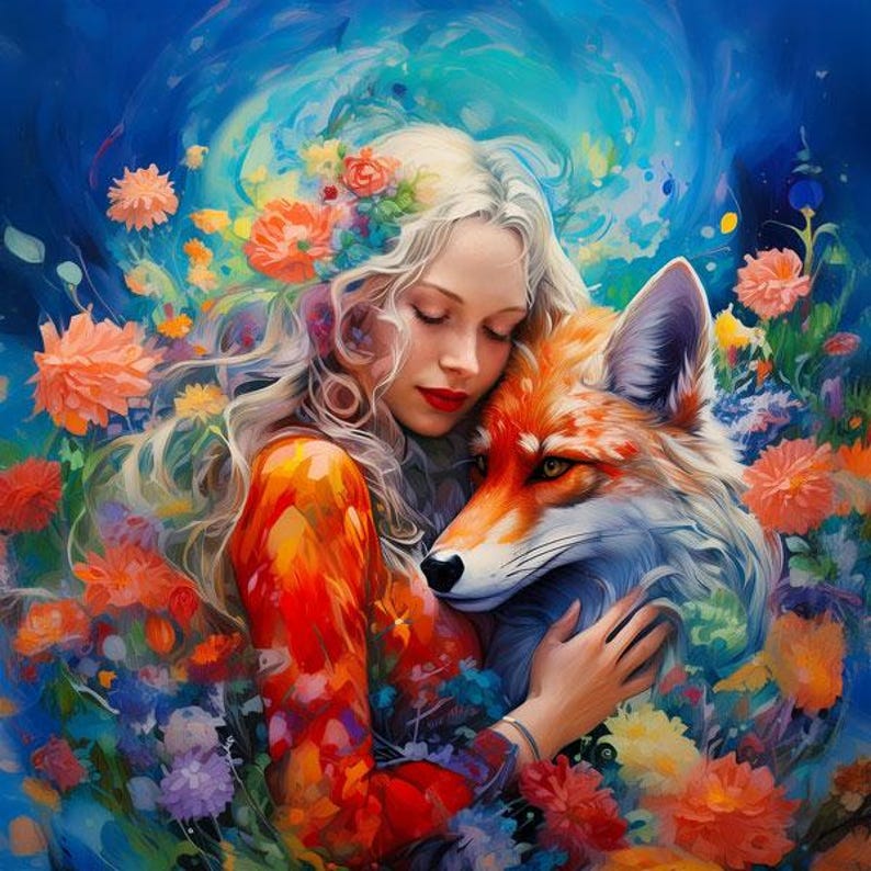 Panel Jersey Girl With Fox Dimensions Approx. 50x53cm Sewing Etsy