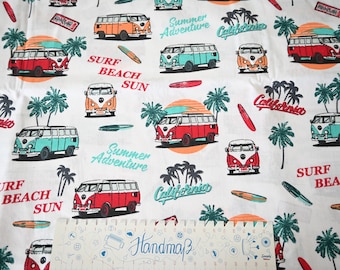 Cotton fabric Camping Bulli Cars Hollyday 1.60 m wide Cotton woven fabric decorative fabric patchwork