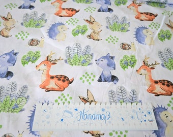 Cotton fabric Foxes Forest animals Animals 1.60 m wide Cotton Woven fabric Decorative fabric Patchwork sewing Bambi