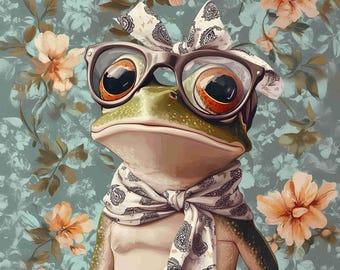 Panel Samt Velur  Frosch mit Brille  Maße:ca45x45cm nähen
