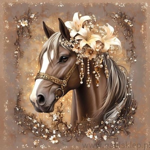 Panel Velvet Velur Fairy Tale Horse in Flowers Dimensions: approx. 45 x 45 cm sewing
