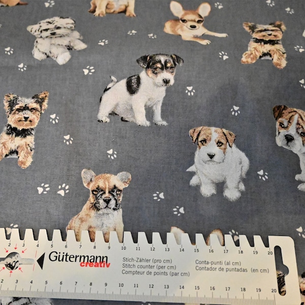 Baumwollstoff  Hunde Hundtatzen 1,60m breit Baumwolle Webware Dekostoff Tiere