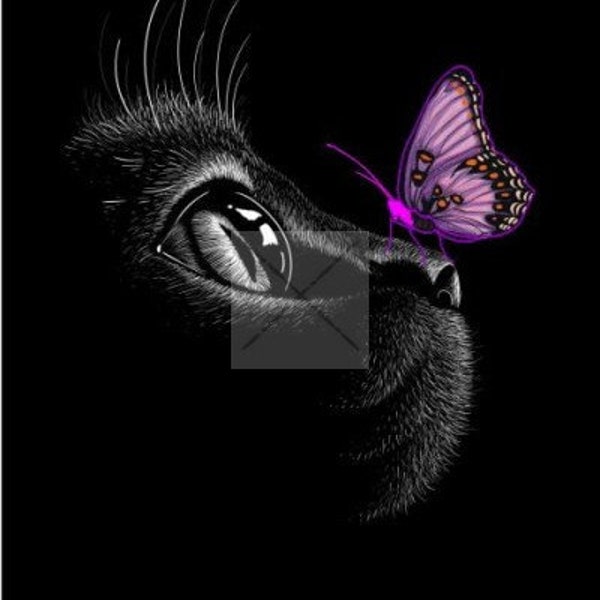 Panel Stoffpanel Katze mit Schmetterling  50x70cm nähen