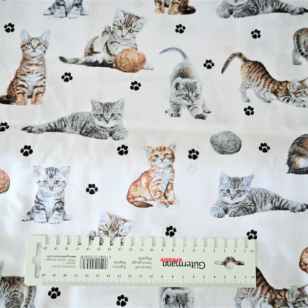 Baumwolle  Webware Dekostoff Süße Katzen  auf grau Katzentatzen 1 ,60m breit    nähen