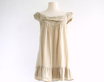 Women Beige Sleeveless Blouse / Cotton Peasant Beige Blouse / Summer Top / Sleeveless Off Shoulder Top - medium extra large - TOP016