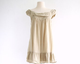 Beige Cotton Peasant Blouse: Sleeveless Off The Shoulders Summer Top - TOP016