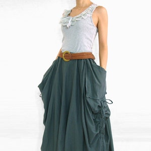 Dark Grey Cotton Maxi Skirt with Big Pockets - SK001