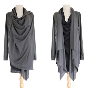 Women Dark Grey Light Jacket Long Wrap Cardigan Open Front Sweater in Black Gray – 11196