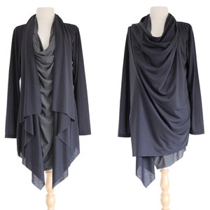 Long Sleeves Cardigan Wrap Sweater Boho Jacket in Black Wrap Tunic Asymmetrical Layered Tops Long Light Jacket for Women - 11196