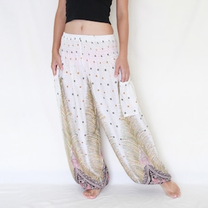 Loose Yoga Pants White Summer Beach Pants with Pockets Breathable Lightweight - CP PNT004