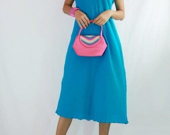 SALE - Classy Women Loose A shape  Dress / Blue Turquoise Dress / Knee Length Summer Cotton Dress / Loose Fitting Dress - SD014