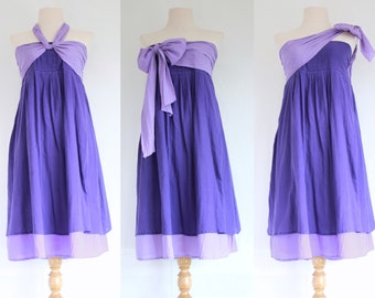 Purple Bridesmaid Dress / Women Strapless Purple Cotton Dress / Cocktail Dress / Purple Mini Dress / Mini Dress with Bow - SD007