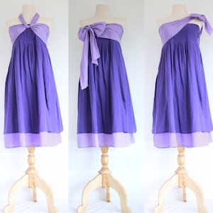 Purple Bridesmaid Dress / Women Strapless Purple Cotton Dress / Cocktail Dress / Purple Mini Dress / Mini Dress with Bow - SD007