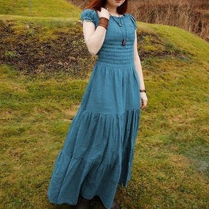 Summer Maxi Dress in Cadet Blue - Smocked Dress / Off the Shoulder Dress / Long Blue Dress / Women Tiered Smocked Maxi Dress - SS LD004
