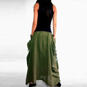 Lagenlook Maxi Skirt Big Pockets Long Skirt in Olive Army Green Cotton ...