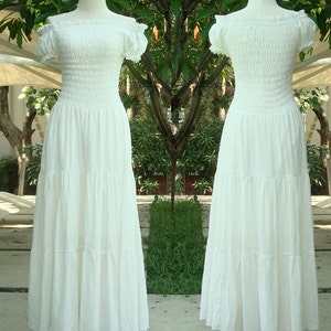 Off White Ivory Maxi Dress Bohemian Dress Off Shoulders Dress Long Cotton Dress Summer Wedding Dress Tiered Smocked Maxi Dress SS LD004 image 5