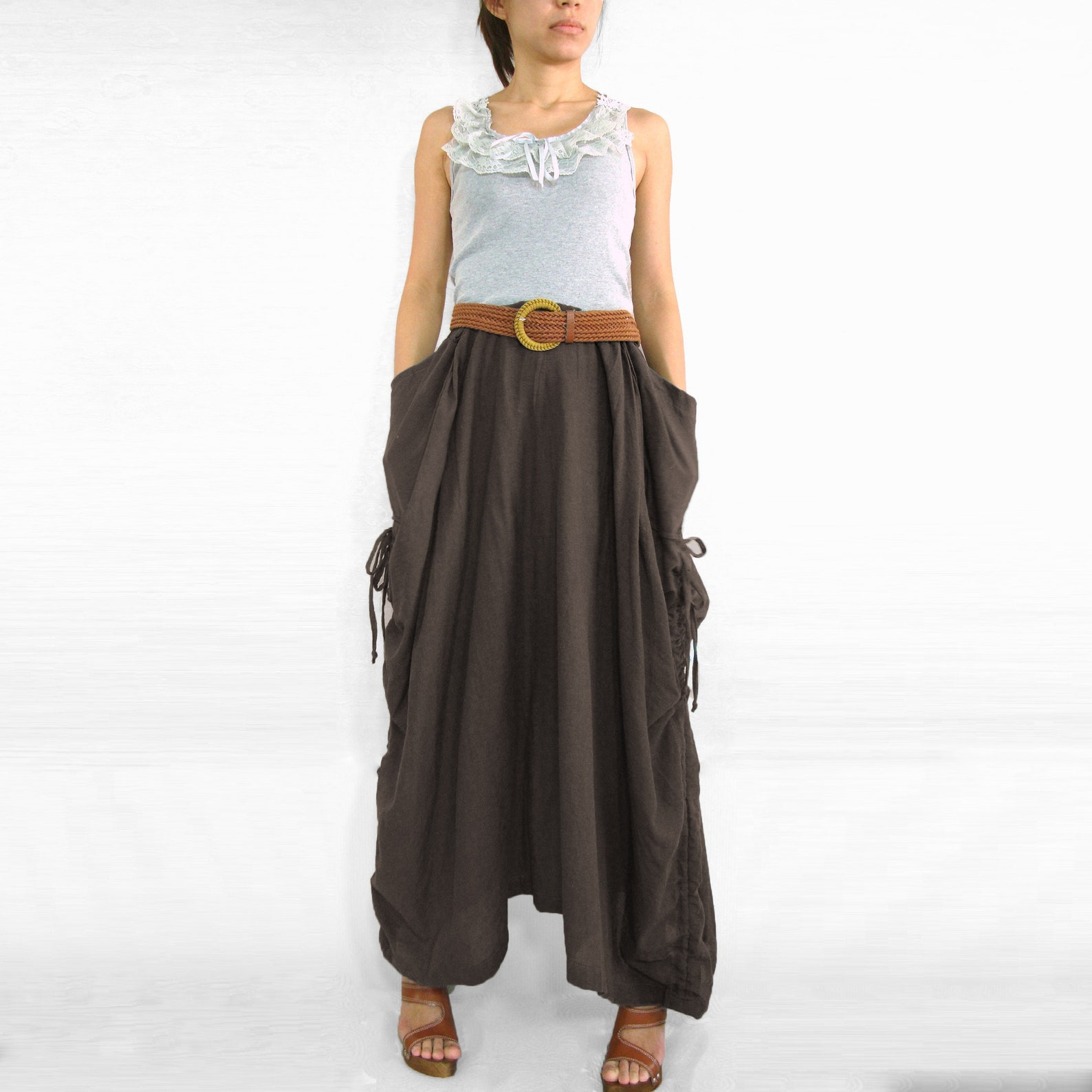 Women Brown Maxi Skirt Lagenlook Skirt Unique Long Skirt Big - Etsy