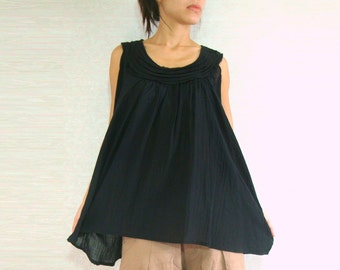 Summer Maternity Blouse in Black Large Sleeveless Cotton Blouse Maternity Tops Loose Cotton Tops - TOP001