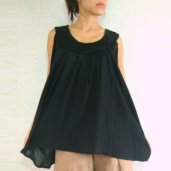 Blouse de maternité d’été en noir Grand chemisier en coton sans manches Dessus de maternité Tops en coton lâche - TOP001