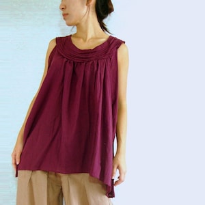 Large Sleeveless Cotton Blouse Summer Tops Maternity Clothes in Burgundy Purple &#39;Sweet Layers&#39; small medium extra large TOP001