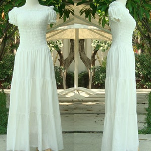 Off White Ivory Maxi Dress Bohemian Dress Off Shoulders Dress Long Cotton Dress Summer Wedding Dress Tiered Smocked Maxi Dress SS LD004 image 4