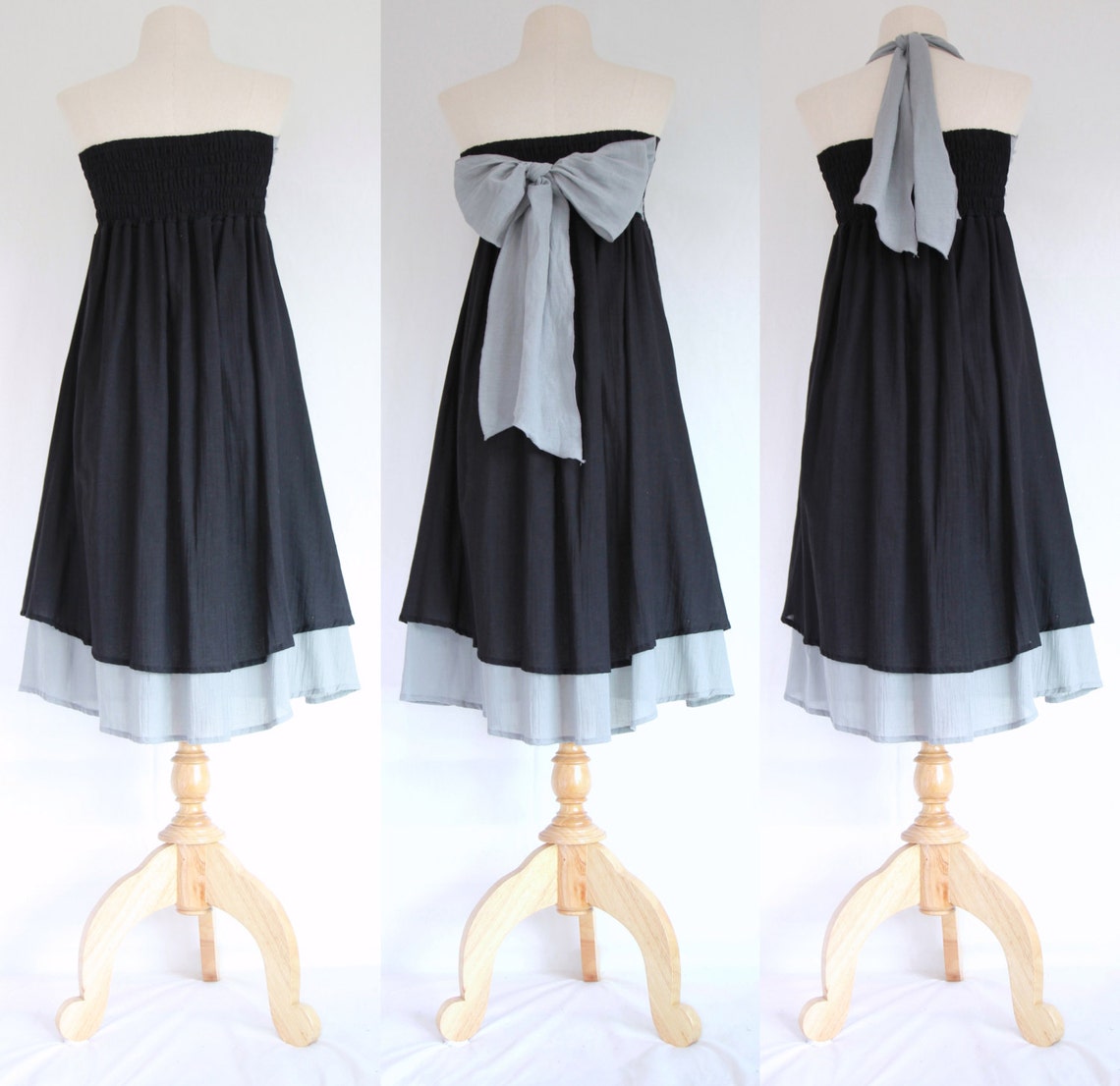Bridesmaid Dress in Black Strapless Dress Prom Dress Soft Cotton Dress ...