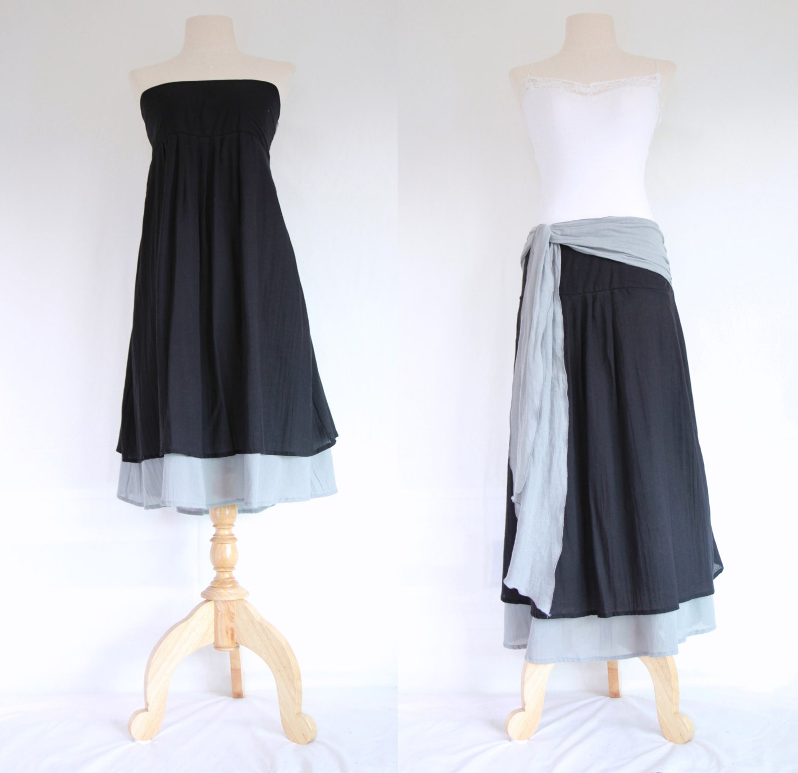 Bridesmaid Dress in Black Strapless Dress Prom Dress Soft Cotton Dress ...