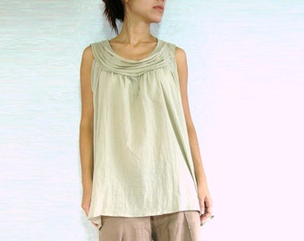 Large Sleeveless Cotton Blouse Summer Maternity Clothes Tops 'Sweet Layers' small medium xl BIB Collar in Beige - TOP001