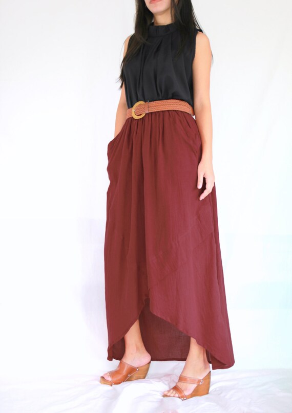 dark red maxi skirt
