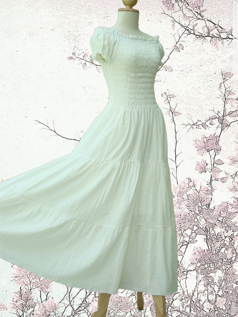 Off White Ivory Maxi Dress Bohemian Dress Off Shoulders Dress Long Cotton Dress Summer Wedding Dress Tiered Smocked Maxi Dress SS LD004 image 2