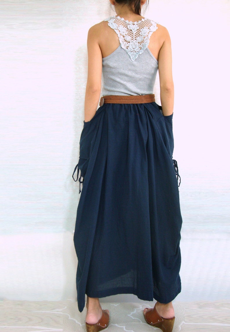 Lagenlook Maxi Skirt Big Pockets Long Skirt in Deep Dark Navy Etsy