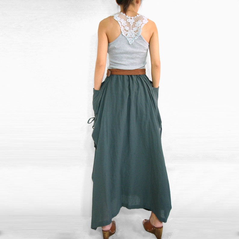 Dark Grey Cotton Maxi Skirt With Big Pockets SK001 - Etsy