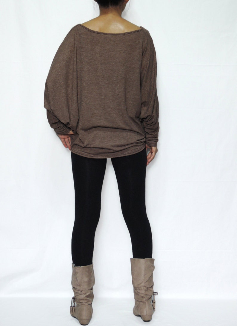 Women Brown Oversized Top / Brown Jersey Tshirt Dolman Sleeves - Etsy