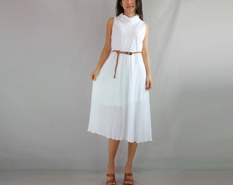 SALE - Classy Women White Loose Fit Dress / Loose Fitting Cotton Dress /  White Summer Dress / Knee Length Light Cotton White Dress - SD014