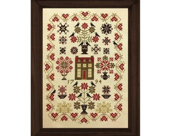 Librarian's House sampler - cross stitch pattern - PDF digital download