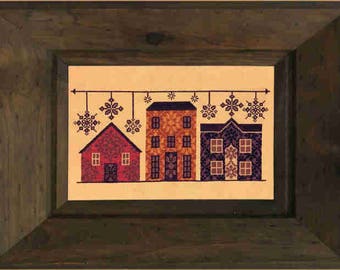 Brocade Boulevard - cross stitch pattern - Instant pdf digital download - cottage, house, village, street, damask